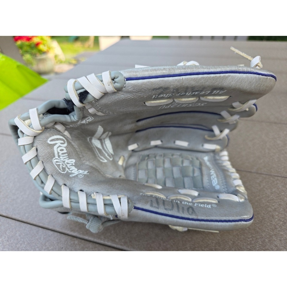 Rawlings LHT Leather 12" Softball Glove Lefty Grey Purple Sure Catch SCSB12PU - Picture 8 of 8